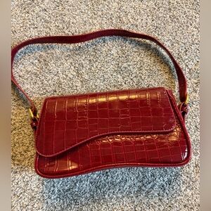 Burgundy faux leather Crocodile-Embossed Women's Bag